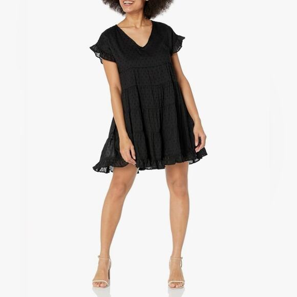 Angie Black Swiss Dot Tiered Mini Dress Size Medium - Picture 1 of 9